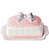 Ceramic Butter Dish with Lid, Creative Pink Butter Keeper for Bread Lovers Breakfast Kitchen Coun...