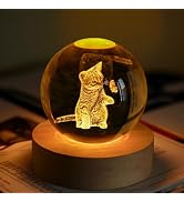 LOULIQIGIFT 2.3in Crystal Ball for Cat Lovers 3D Glass Engraved Cat Decorative Night Light with W...