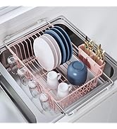 JASIWAY Pink Dish Drying Rack in Sink, Expandable Stainless Steel Dish Drainers for Kitchen Count...