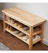 XKZG Storage Bench Wooden Shoe Bench Simple Style Wood Entryway Bench Shoe Rack (Natural,31.5")