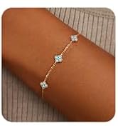 KELAIEN Birthstone Gold Clover Bracelet Dainty 14K Gold Plated Cute Friendship Stackable Bracelet...