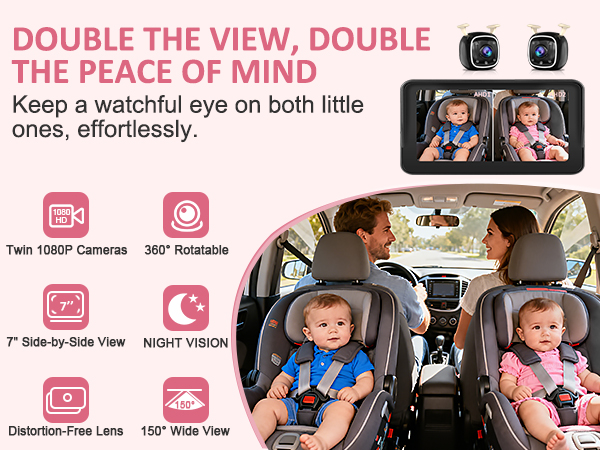 Baby Car Camera with 7'' Monitor, USB Powered Rear Facing Seat Camera