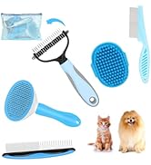 5-in-1 Grooming Kit - Supplies for Short and Long Hair Dogs, Bath Brush, Dematting Rake and Comb ...