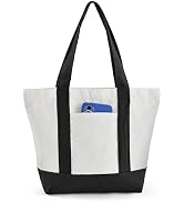 TAOZIM Mini Canvas Tote Bag with Pockets, 12oz Cotton Small Tote Bag with Zipper Reusable Grocery...