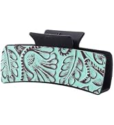 Frinnovan Large Western Hair Claw Clips Leather Blue Turquoise Embossed Hair Claw Cowgirl Print H...
