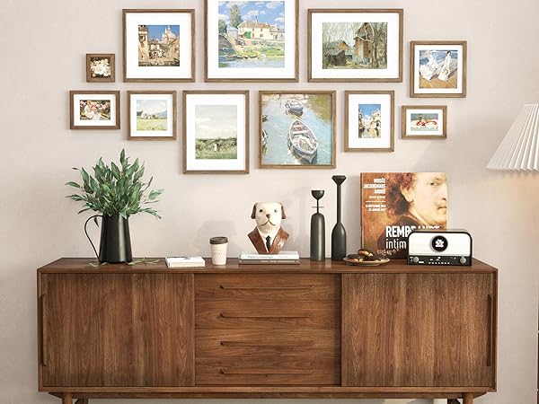 brown wood frames