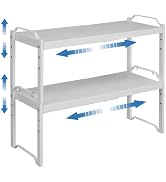 2 Pack Expandable Kitchen Cabinet Shelves Organizers, Stackable Adjustable Small Storage Shelf Ra...