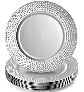 Nicunom Silver Charger Plates Set of 12, Round Charger Plates with Hammered Rim, 13 Inch Plastic ...