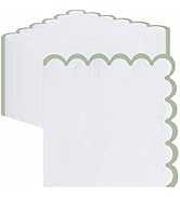 SietDESEO 50 Pieces 3-ply Sage Green Scalloped Napkins Folded 5 x 5 Inches Disposable Paper Napki...