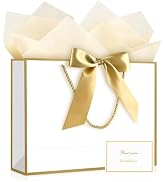 YoungTree White Gift Bags with Handles, 14.5" Large Gift Bag with 2 Tissue Paper and 1 Card, Pres...