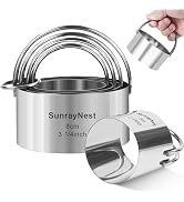 SUNRAYNEST Cookie Cutter Set, 5 Pieces Round Stainless Steel Cookie Cutters with Handle, Professi...