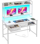 DurayLoly 39.4" Computer Desk with Monitor Stand, LED Lights & Power Outlet, Gaming Desk with Dra...