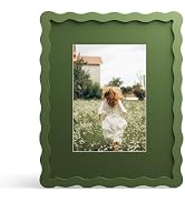 THKRLOF 8x10 Picture Frame with Mat for 5x7, Wavy Edge Wooden Real Glass Photo Frame for Tabletop...
