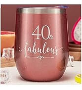 Crisky Rose Gold 40 & Fabulous Wine Tumbler for Women 40th Birthday Gifts for Women, Wife, Mom, S...