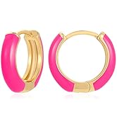 Lourny Small Hoop Earrings for Women, 18K Gold Plated Hypoallergenic Cute Enamel Huggie Earring G...
