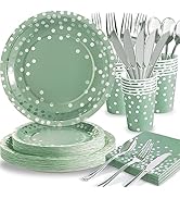 Gudvilla Sage Green Paper Plates-168pcs Sage Green Plates Disposable Party Supplies Serve 24 for ...