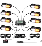 EYPINS LED Surface Mount Strobe Lights Kit,White Amber Flashing Car Truck Strobe Lights,8pcs Surf...