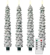 Velsyn 4 Pack Christmas Tree Candles Covered in Snow with Remote, 11 Inch Real Wax flameless Tape...