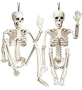 NEROSUN Halloween Skeleton Decorations, 2 Pack 26 Inch Full Body Skeleton with Movable Posable Jo...