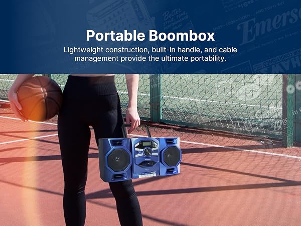 Emerson CD Player Boombox Stereo has built-in carrying handle for portability, lightweight transport