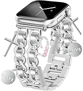 Silver Watch Bands for Women Compatible with Apple Watch Band 38mm 40mm 41mm 42mm (S11/10) Adjust...