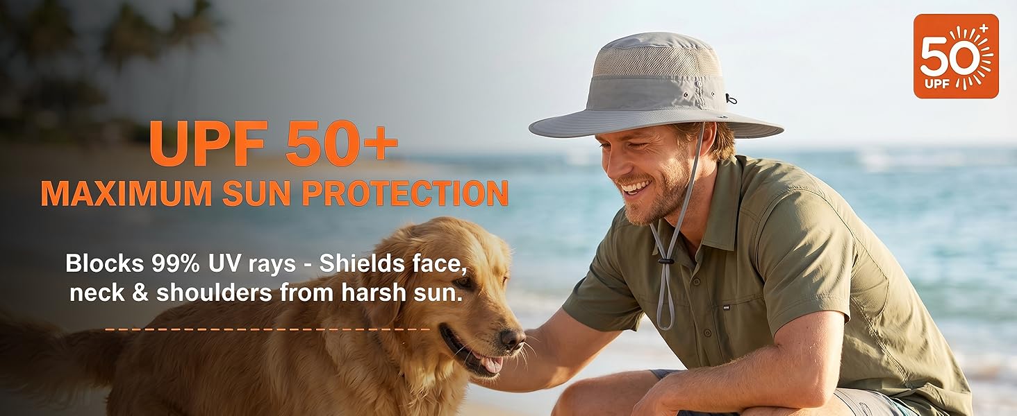 Connectyle UPF 50+ Wide Brim Sun Hat for Men Breathable Cowboy Bucket Hat fishing Hiking hat