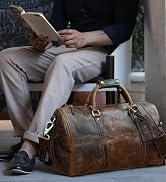Leather Duffle Bag for Men - Full Grain Leather Travel Bag - TSA Approved Carry On Weekender Over...