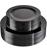 FLOWERCAT 100PCS Black Plastic Plates - Heavy Duty Black Disposable Plates for Party/Wedding - In...
