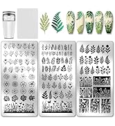 PH PandaHall 3pcs Flower Leaf Nail Stamping Plates Plants Nail Art Stencils Rose Daisy Manicure A...