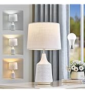 LTGSRC Modern Ceramic Table Lamp, Bright Light 18.5" Decor White Desk Lamp for Living Room Bedroo...
