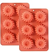 Fchil Silicone Mini Donut Cake Pan Mold, 6-Cavity Fluted Design, Terra Cotta, Set of 2