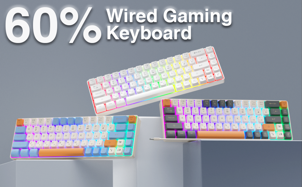 60 percent keyboard rgb backlit gaming keyboard small keyboard white mini 60% compact keyboard