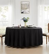Aocoz Round Tablecloth 132 Inch 2 Pack Black Tablecloths Washable Decorative Linen Polyester Tabl...
