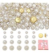 NUKAYAI 200Pcs Pearls Sew on Rhinestones, 8mm 10mm 12mm 14mm Glass Flower Gems for Crafts, Crysta...