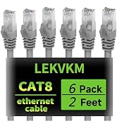 LEKVKM Cat8 Ethernet Cable 2FT-6Packs S/FTP Outdoor&Indoor Heavy Duty High Speed Cat8 LAN Network...