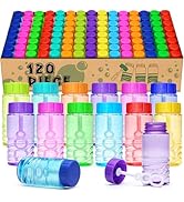 Bubble Solution Novelty Toy, 120 Pcs Neon Bubble Bottles Bulk with Wand Attached to the Cap – Kid...