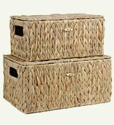ORDELITE Set of 2 Wicker Basket with Lid, Rectangular Water Hyacinth Storage Baskets for Organizi...