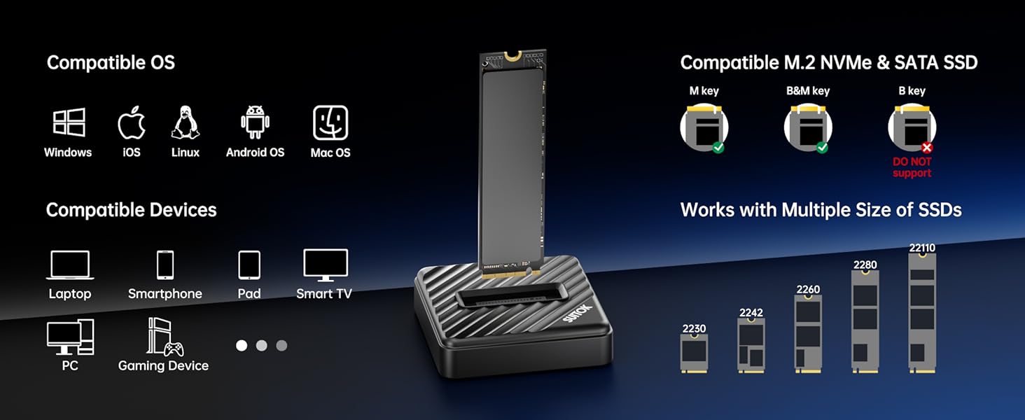 Long M.2 SSD reader compatible with 22110 2280 2260 2242 2230 sizes.