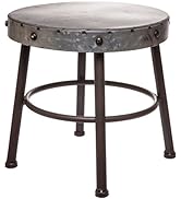 Red Co. 10” Tall Round-Top Antique Metal Milking Stool Display Plant Stand Holder, Weathered Silv...