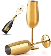 DEAYOU 2-Pack 18/10 Stainless Steel Champagne Glasses, Gold Metal Wine Goblet Cup for Wedding, Party