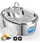 ORSDA Cat Water Fountain Stainless Steel 118oz/3L, Automatic Pet Drinking Fountain with Water Lev...