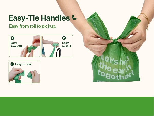 Easy-tie handles poop bags