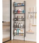 UMDONX 5-Tier Narrow Over-The-Door Bathroom Storage Rack, Space-Saving Organizer for Towels and T...