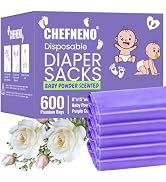 Baby Diaper Bag Disposable (600 Count) Fresh Baby Powder Scent Easy Tie Handles Scented Diaper Sa...