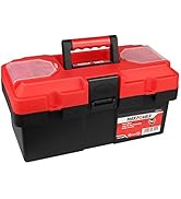 MAXPOWER Tool Box 14-inch Plastic Small Tool Boxes with Removable Tray with Dual Lock Secured, Red