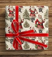 ZINTBIAL Santa Claus Reversible Christmas Wrapping Paper - Holiday Gift Wrap with Snowflake on Ba...