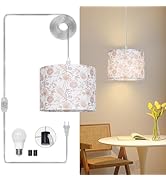 CINSARY Pendant Light with Flower Fabric Shade, Pendant Lights Kitchen Island with Dimmable Switc...