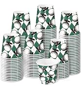 RUSPEPA Golf Theme 3oz Paper Cups, 100 Pack Small Disposable Party Cups, Green Argyle Golf Ball D...