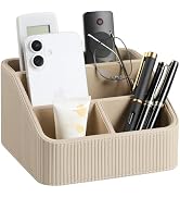 Cretkhp Remote Control Holder with 4 Compartments, PU Leather Small Nightstand Organizer for Home...