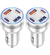 USB-C Car Charger for iPhone 15, 2 Pack 4-Ports 65W USB C Fast Car Charger Adapter, PD30W&QC3.0 F...